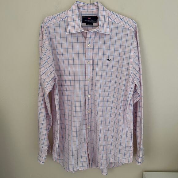 Vineyard Vines Slim Fit Whale Shirt Blue Pink Size M - Picture 1 of 5